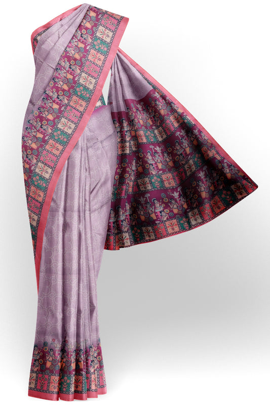Light Violet Semi Chanderi Cotton Festive Vibe Pallu Saree