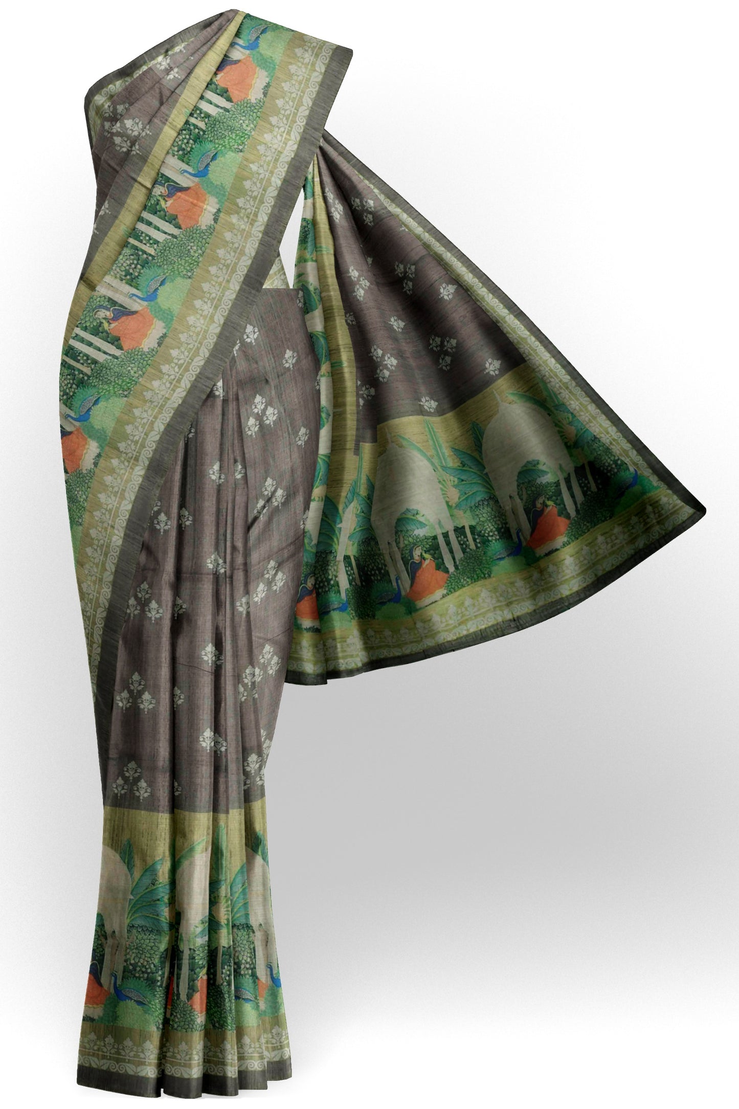 Grey  Semi Chanderi Cotton Taj Domes Print Saree