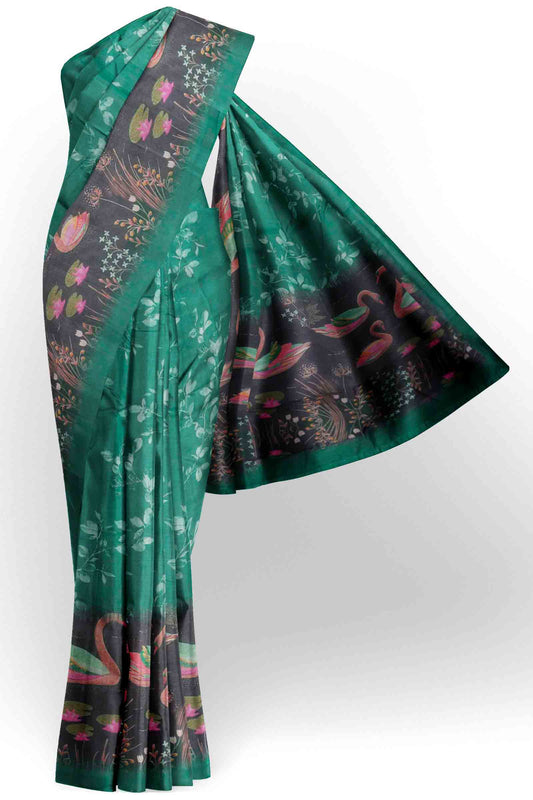 Green Semi Chanderi Cotton Pretty Pond Print Saree