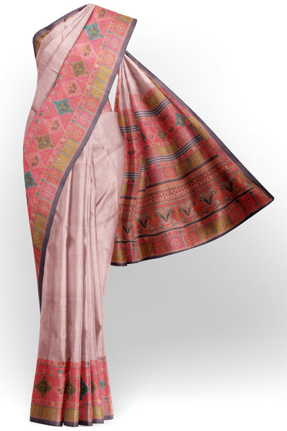 Light Pink Semi Chanderi Cotton Rangeela Print Saree