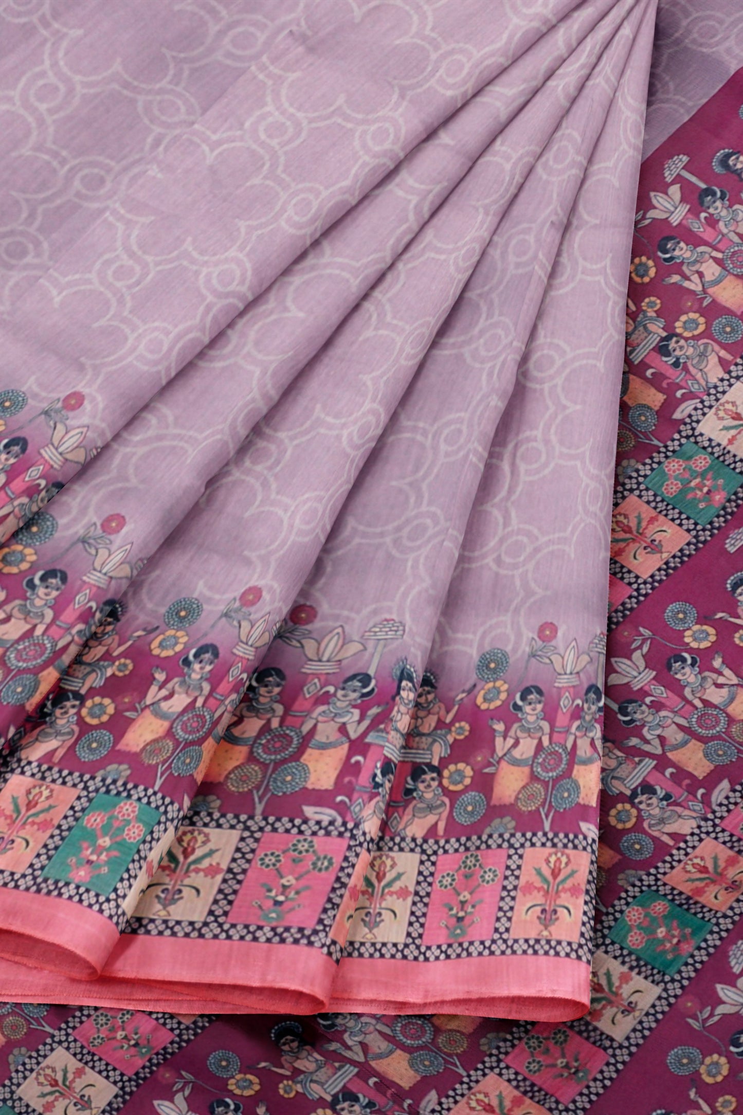 Light Violet Semi Chanderi Cotton Festive Vibe Pallu Saree