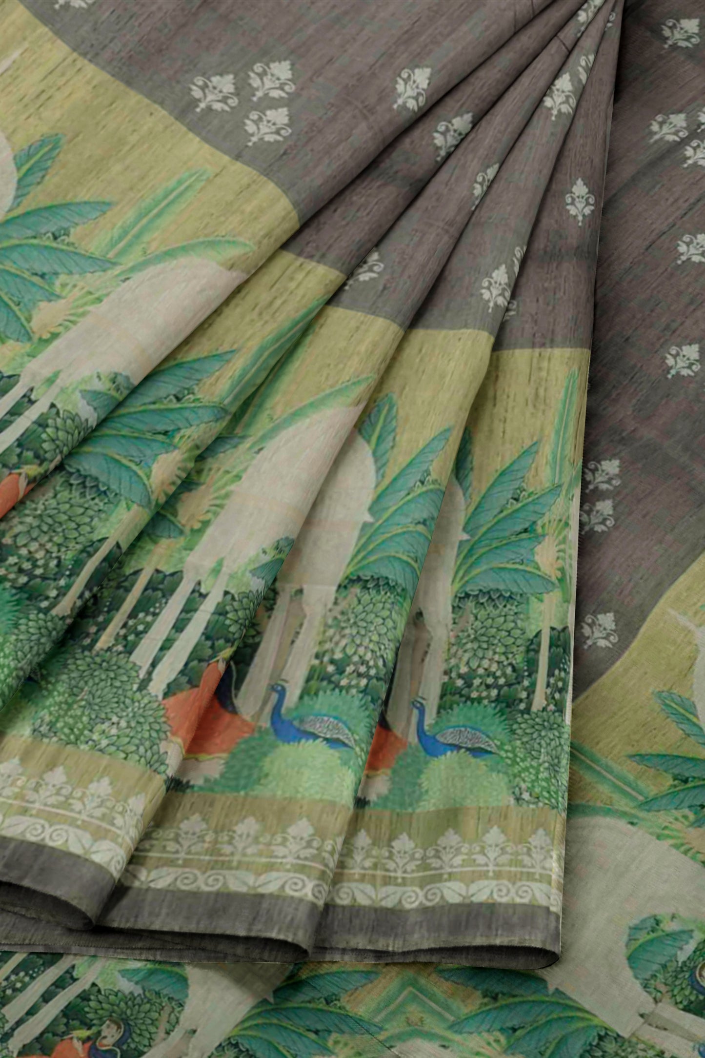 Grey  Semi Chanderi Cotton Taj Domes Print Saree