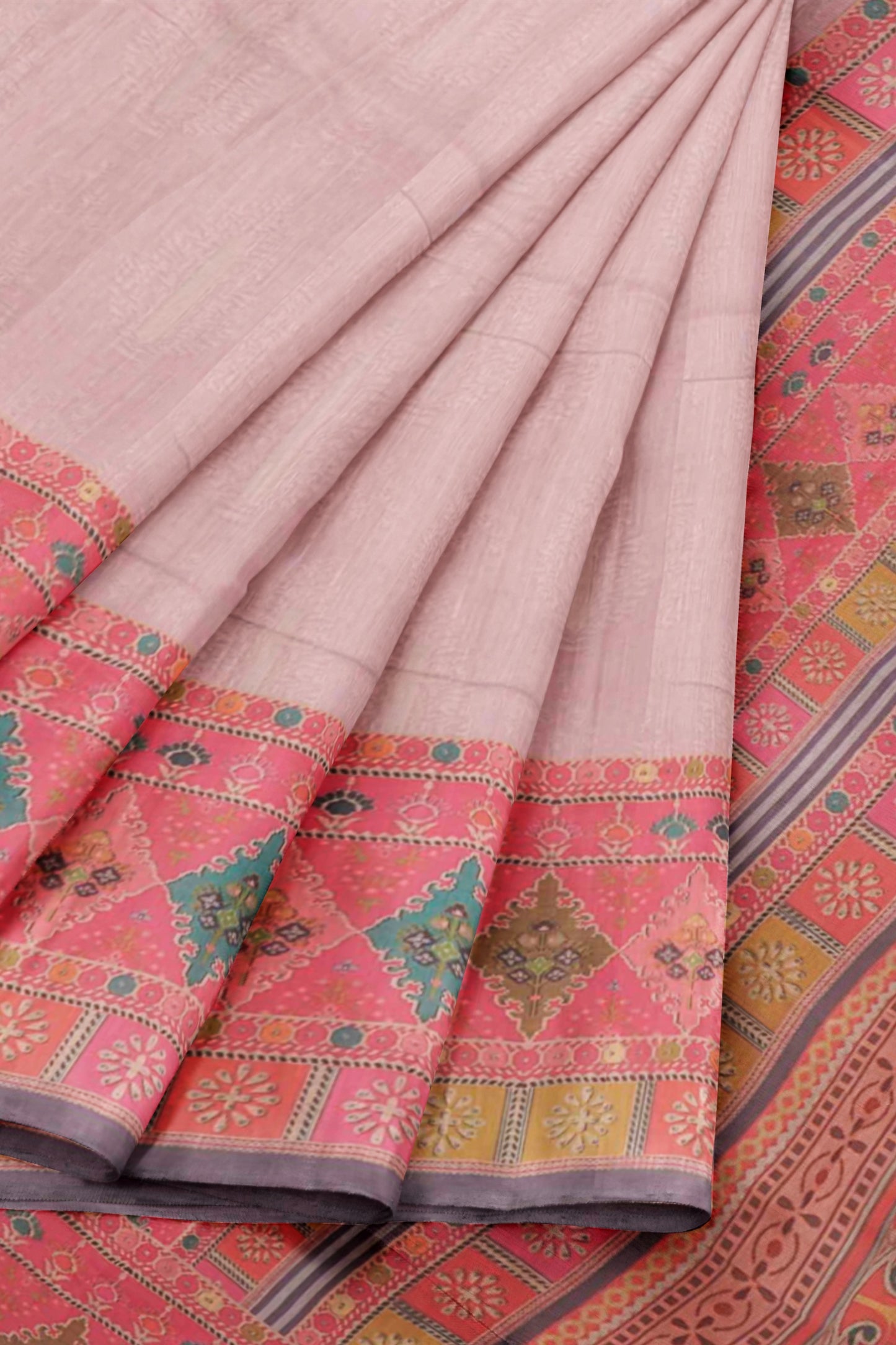 Light Pink Semi Chanderi Cotton Rangeela Print Saree
