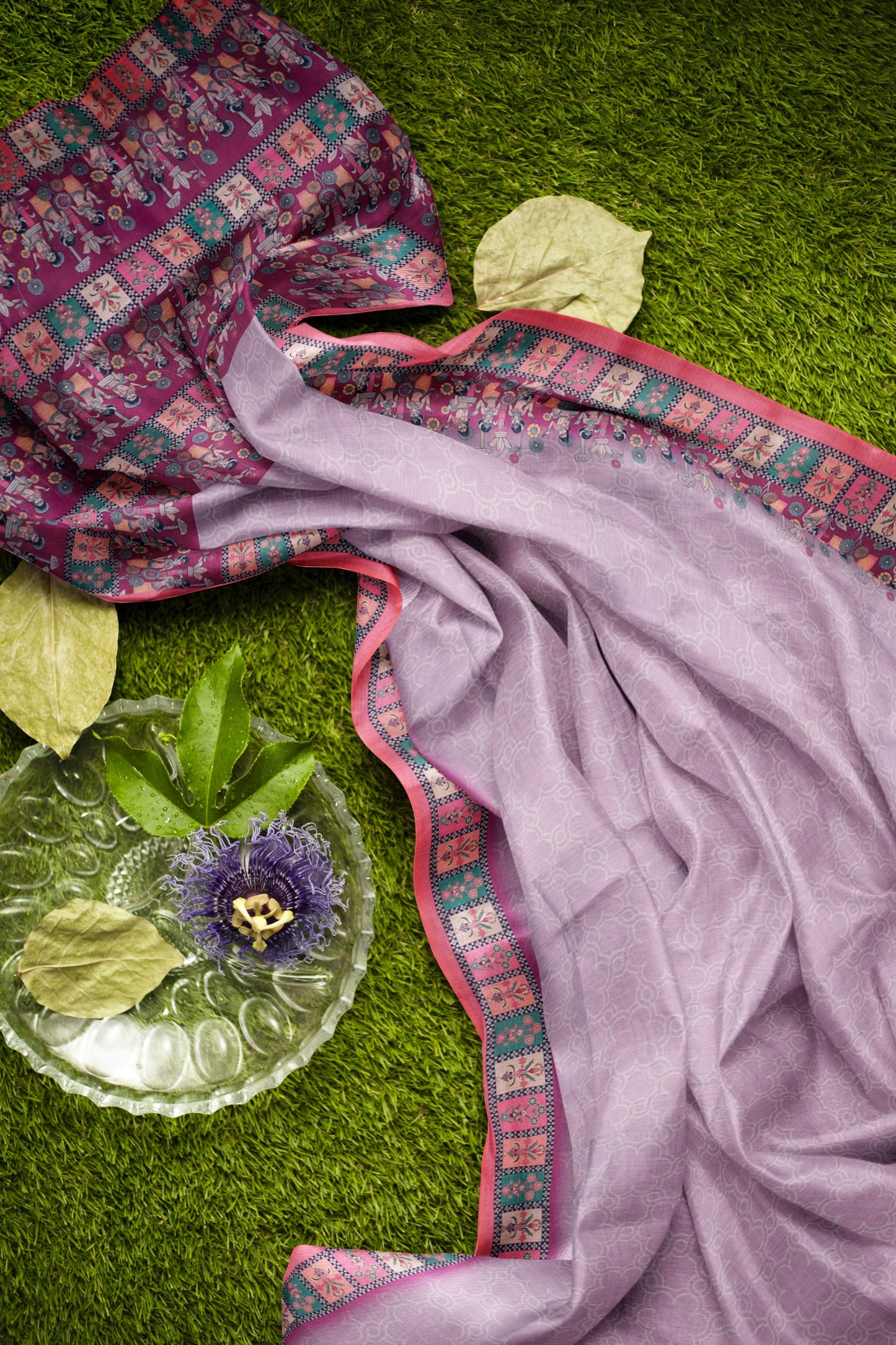 Light Violet Semi Chanderi Cotton Festive Vibe Pallu Saree