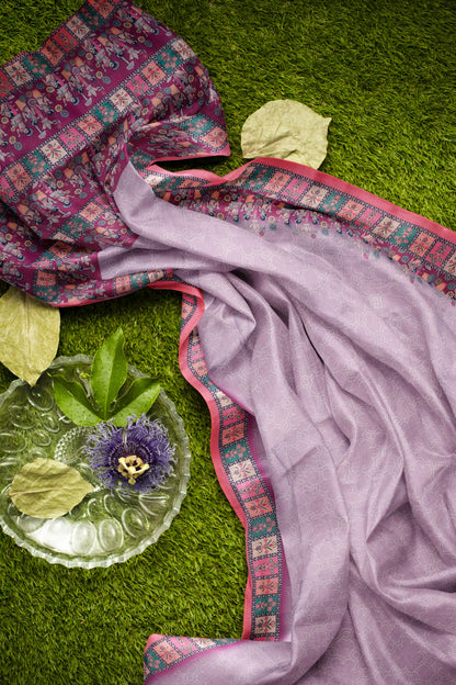 Light Violet Semi Chanderi Cotton Festive Vibe Pallu Saree