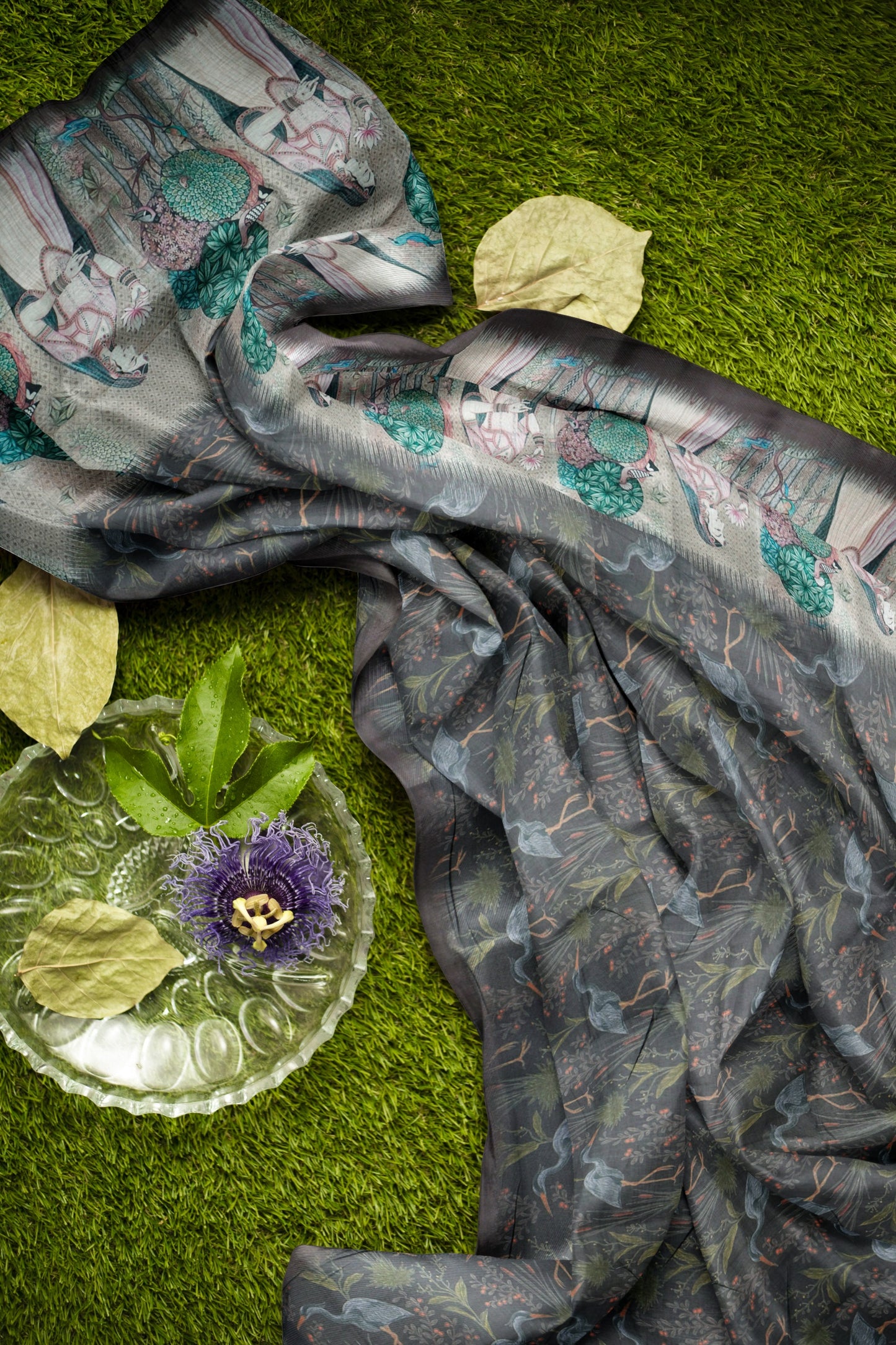 Dark Grey Green Semi Chanderi Cotton Crane Lane Saree