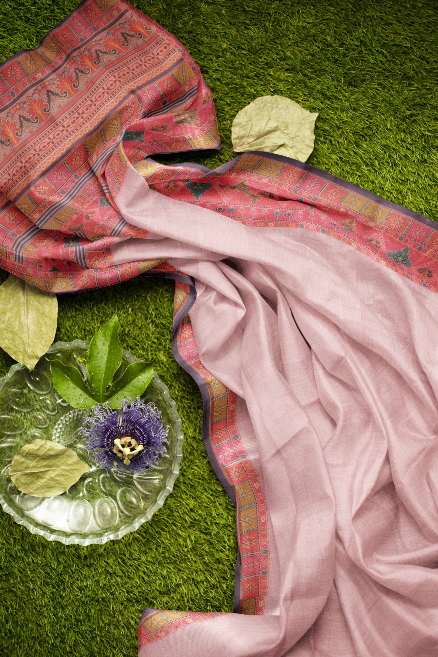 Light Pink Semi Chanderi Cotton Rangeela Print Saree