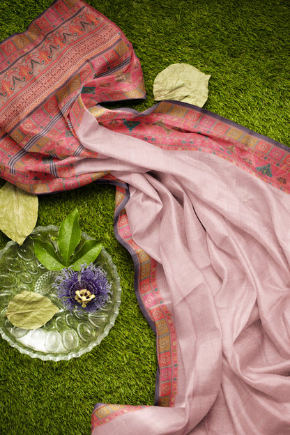 Light Pink Semi Chanderi Cotton Rangeela Print Saree