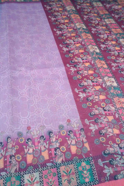 Light Violet Semi Chanderi Cotton Festive Vibe Pallu Saree