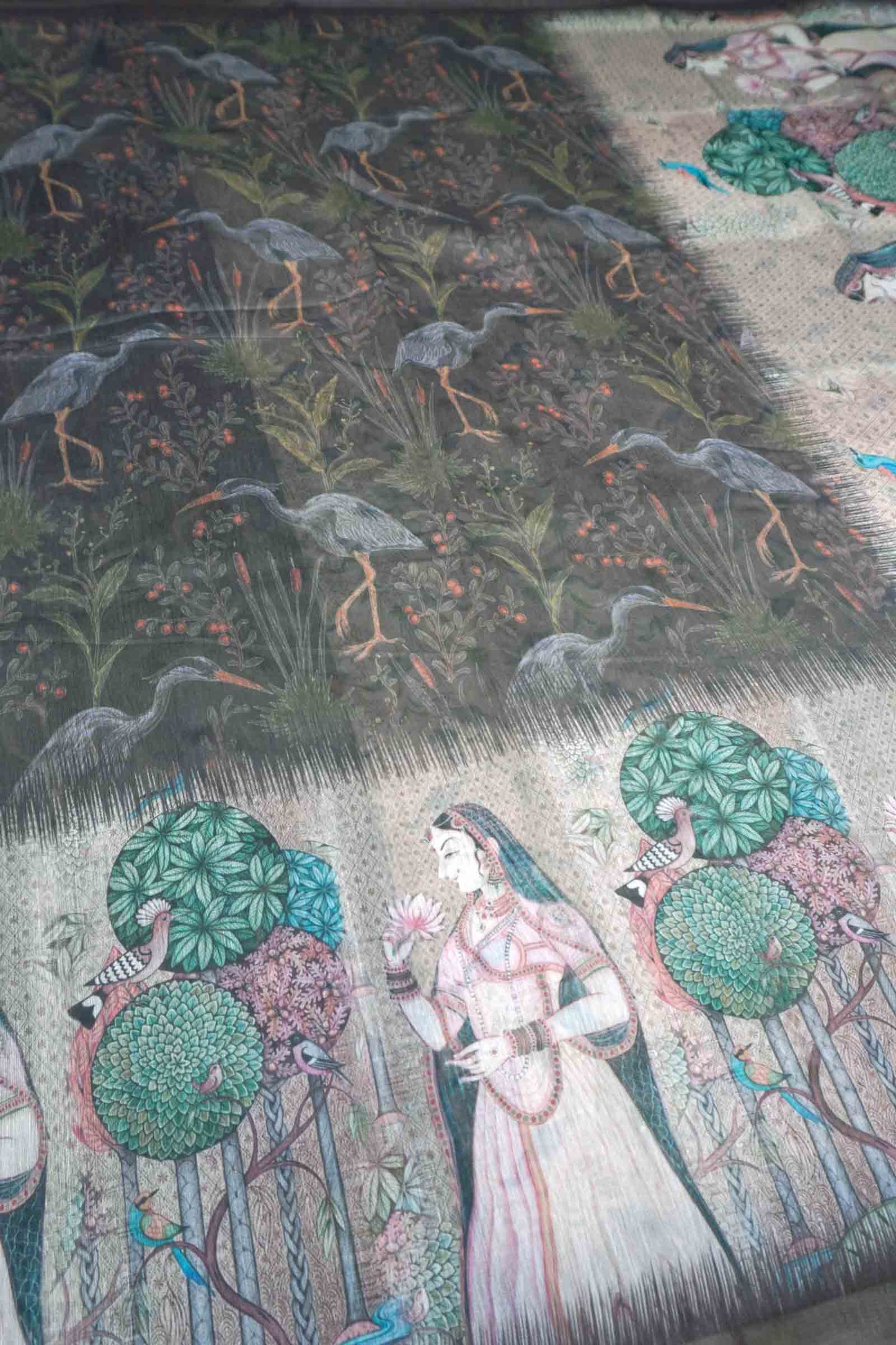 Dark Grey Green Semi Chanderi Cotton Crane Lane Saree