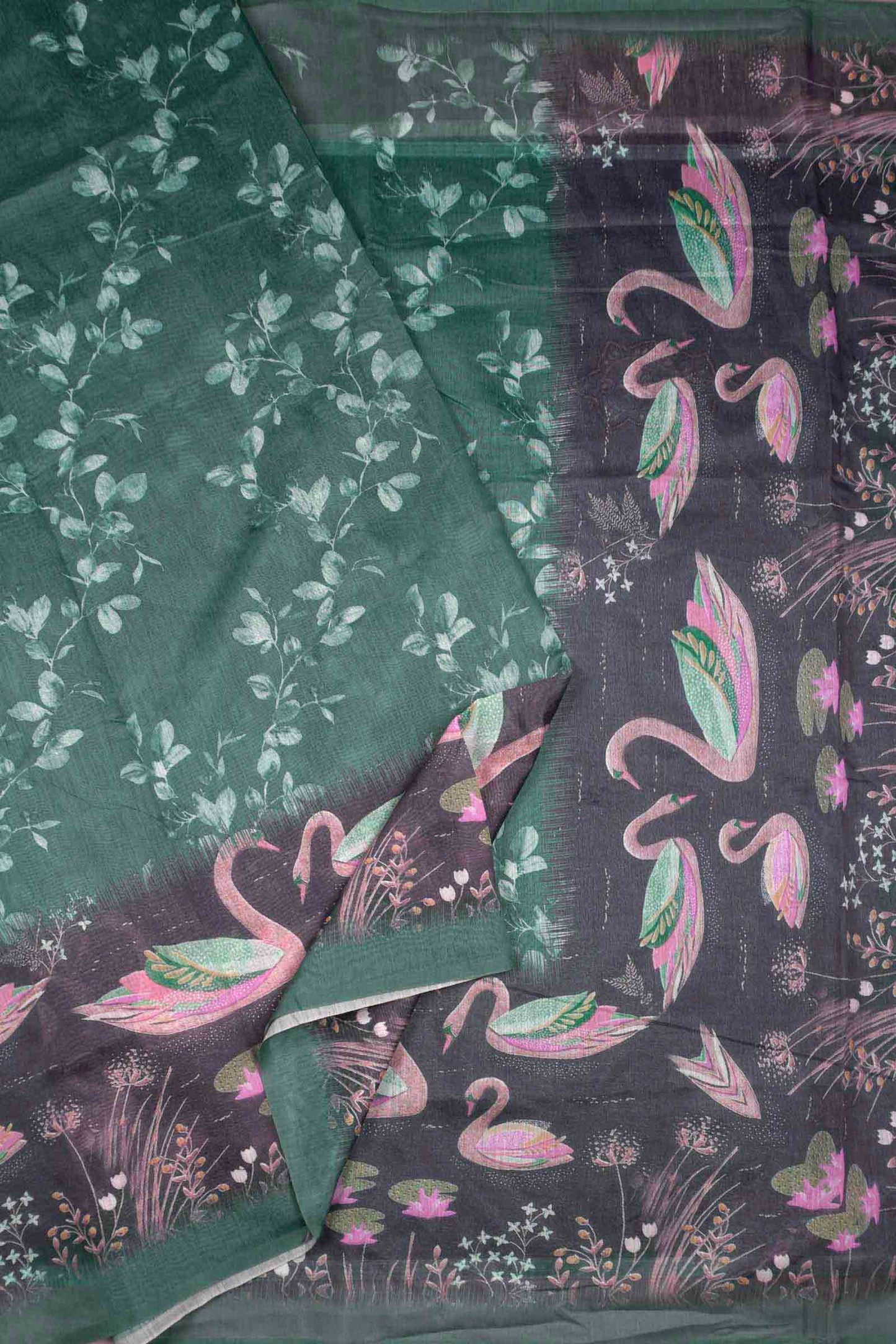 Green Semi Chanderi Cotton Pretty Pond Print Saree