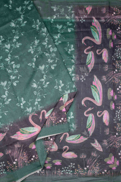 Green Semi Chanderi Cotton Pretty Pond Print Saree