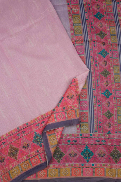 Light Pink Semi Chanderi Cotton Rangeela Print Saree