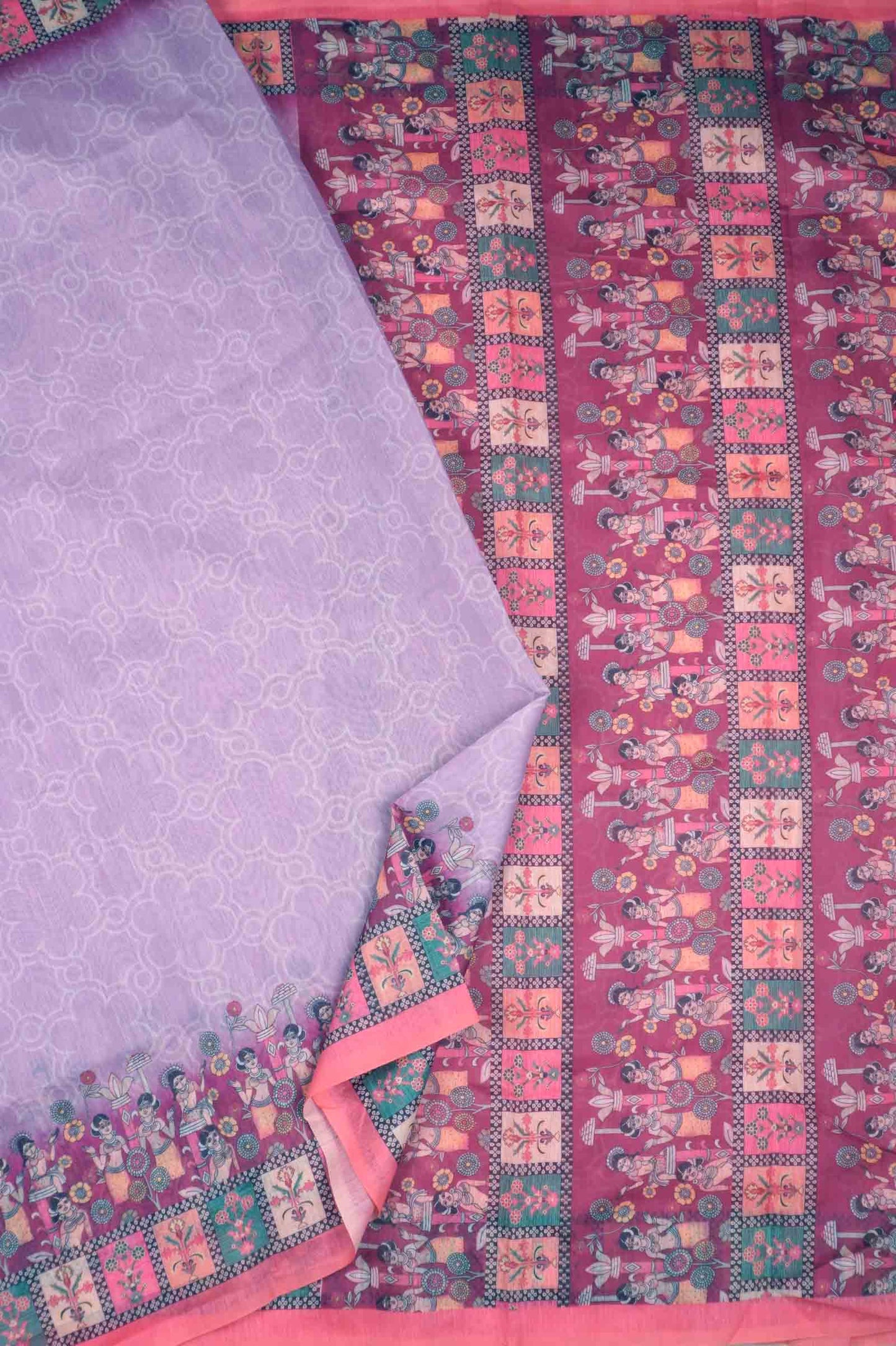 Light Violet Semi Chanderi Cotton Festive Vibe Pallu Saree