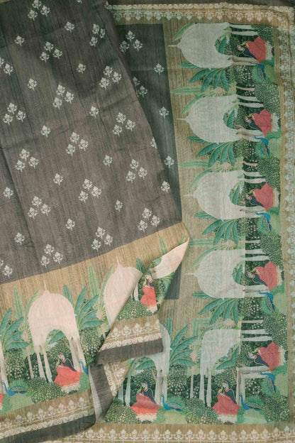 Grey  Semi Chanderi Cotton Taj Domes Print Saree