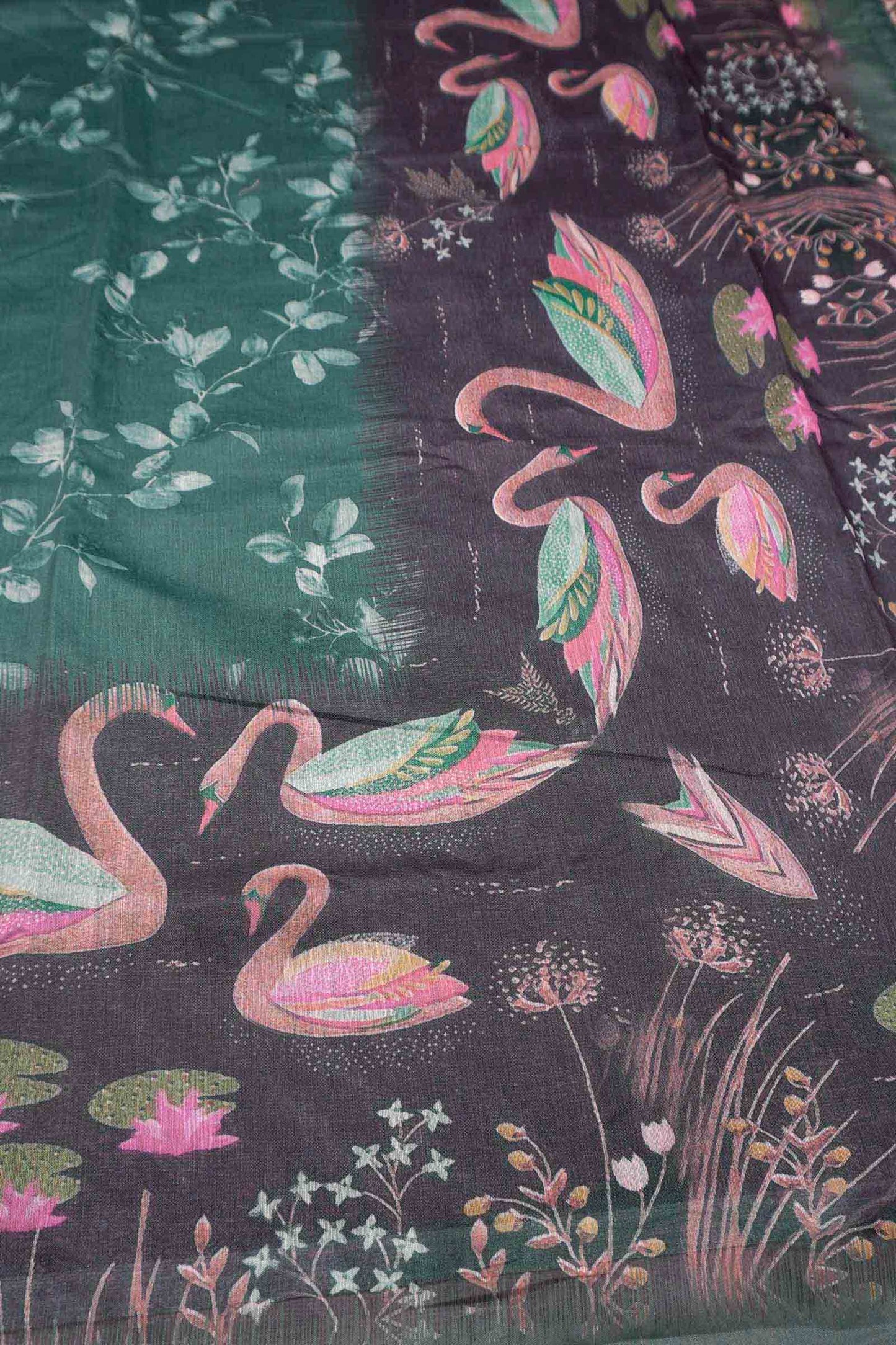 Green Semi Chanderi Cotton Pretty Pond Print Saree