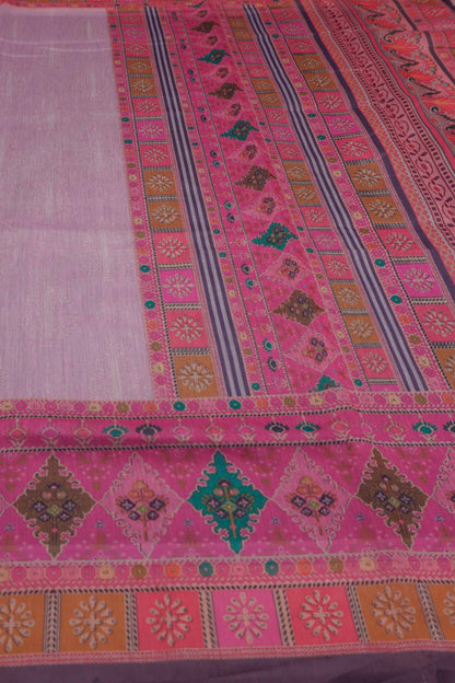 Light Pink Semi Chanderi Cotton Rangeela Print Saree