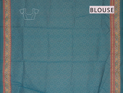 Light Green Semi Chanderi Cotton Tusker World Print Saree