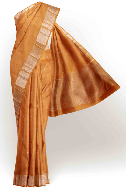 Dark Mustard Yellow Soft Bengal Cotton Mini Butta Zari Border Saree