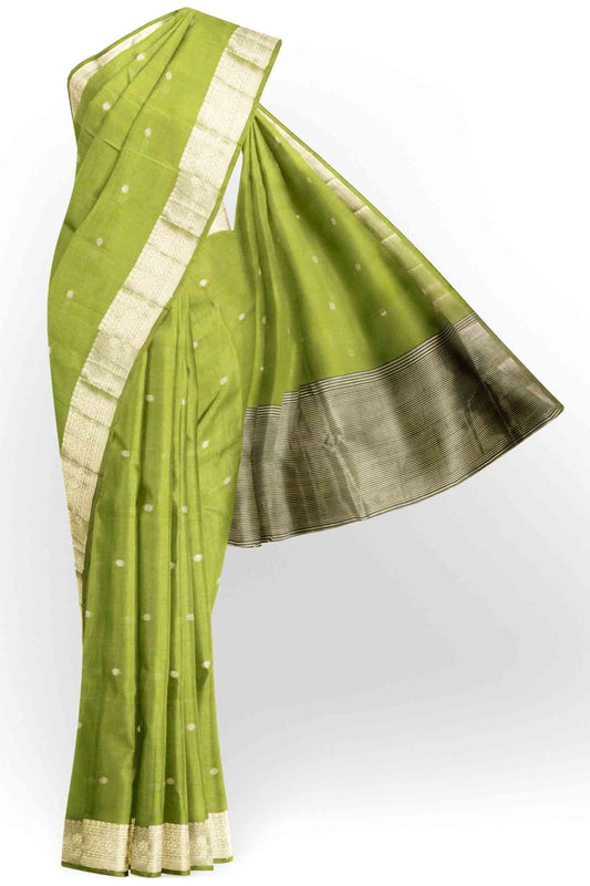 Olive Green Bengal Cotton Mini Butta Saree