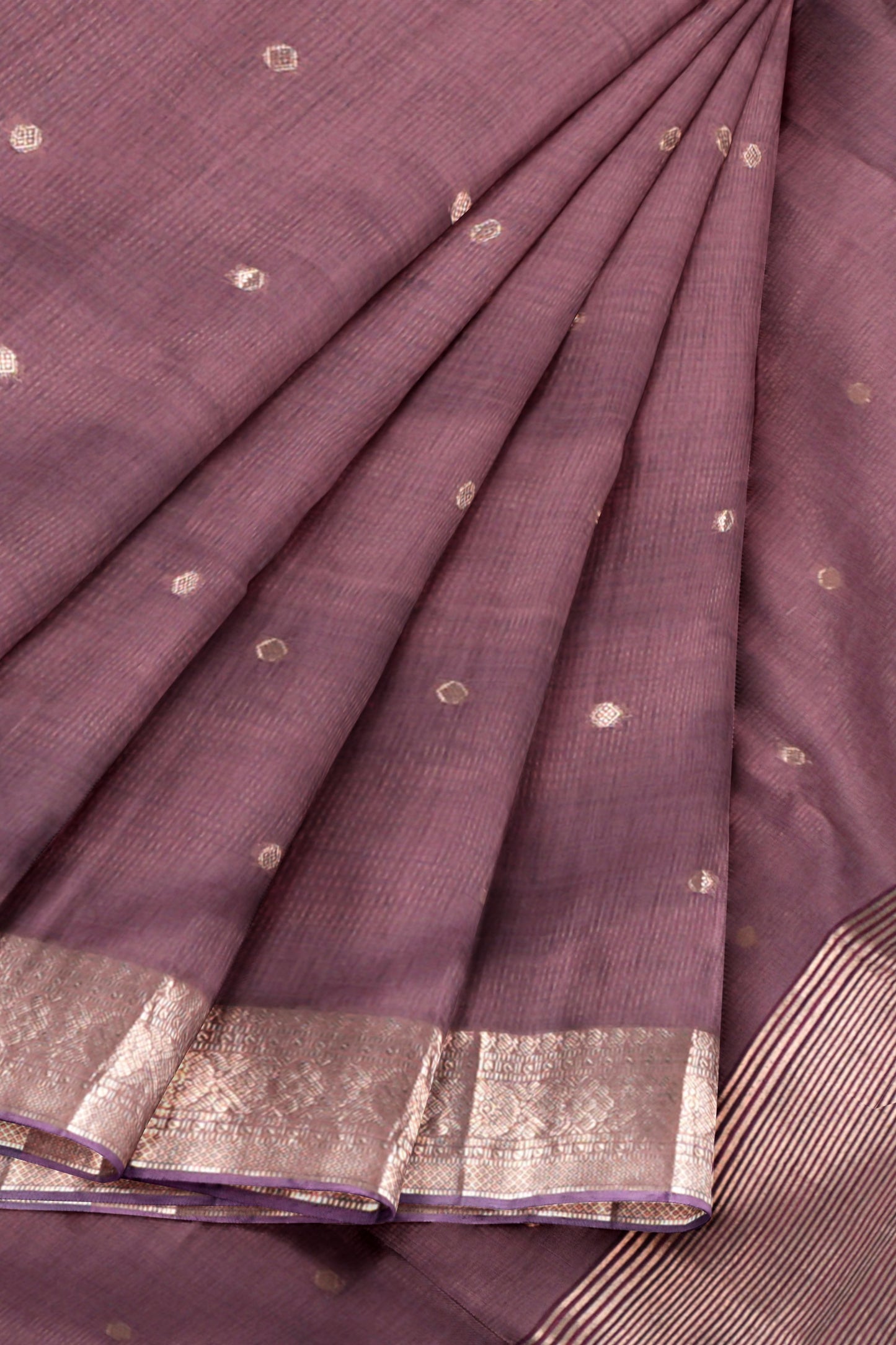 Dark Mauve Soft Bengal Cotton Mini Butta Zari Border Saree