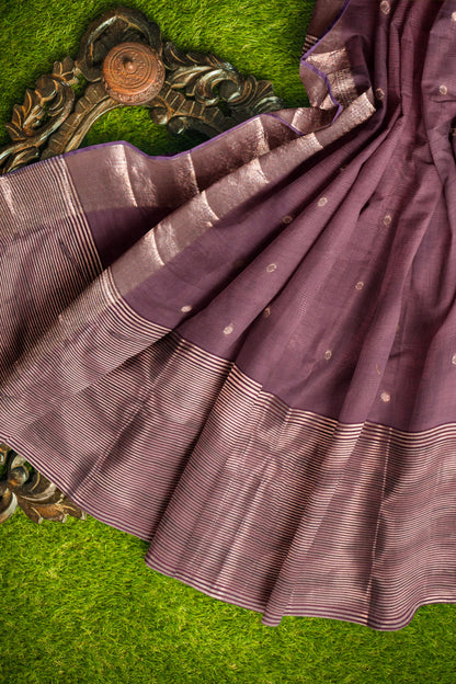 Dark Mauve Soft Bengal Cotton Mini Butta Zari Border Saree