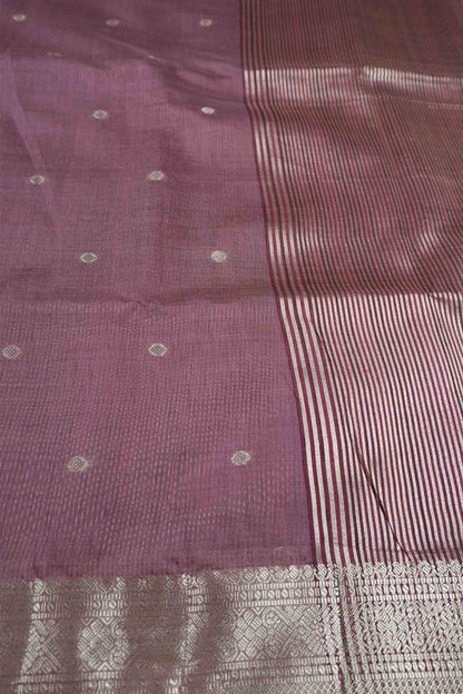 Dark Mauve Soft Bengal Cotton Mini Butta Zari Border Saree