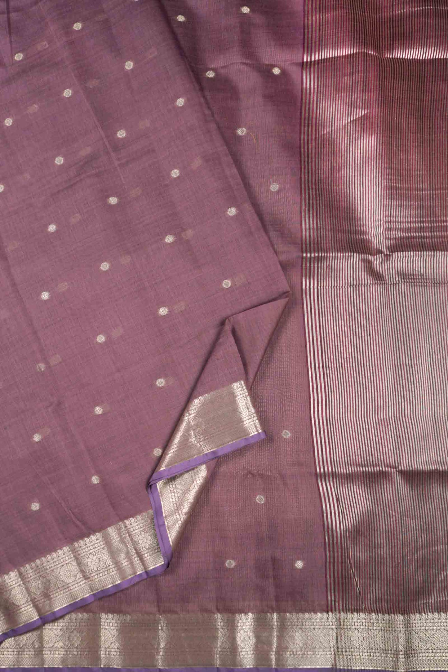Dark Mauve Soft Bengal Cotton Mini Butta Zari Border Saree