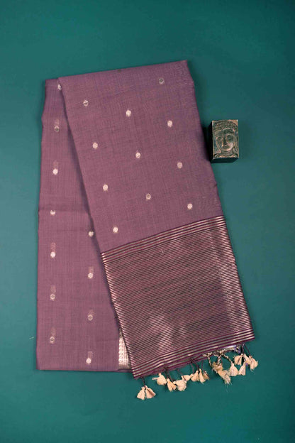Dark Mauve Soft Bengal Cotton Mini Butta Zari Border Saree