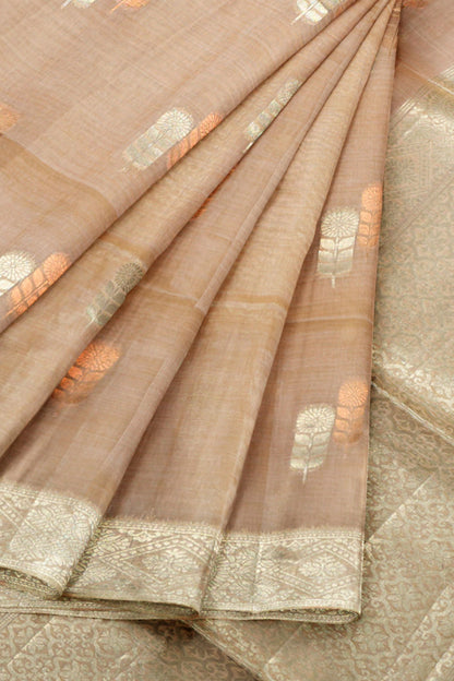 Light Pink Soft Bengal Cotton Dual Leaves Zari Border Saree