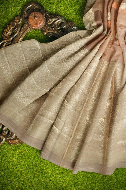 Light Pink Soft Bengal Cotton Dual Leaves Zari Border Saree
