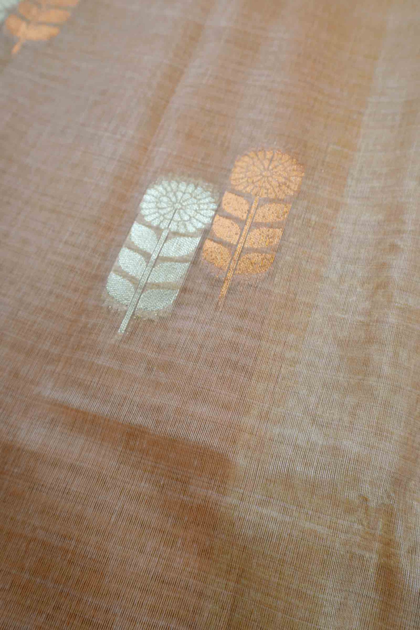 Light Pink Soft Bengal Cotton Dual Leaves Zari Border Saree