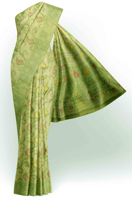 Light Green Soft Bengal Cotton Garden Vibes Saree