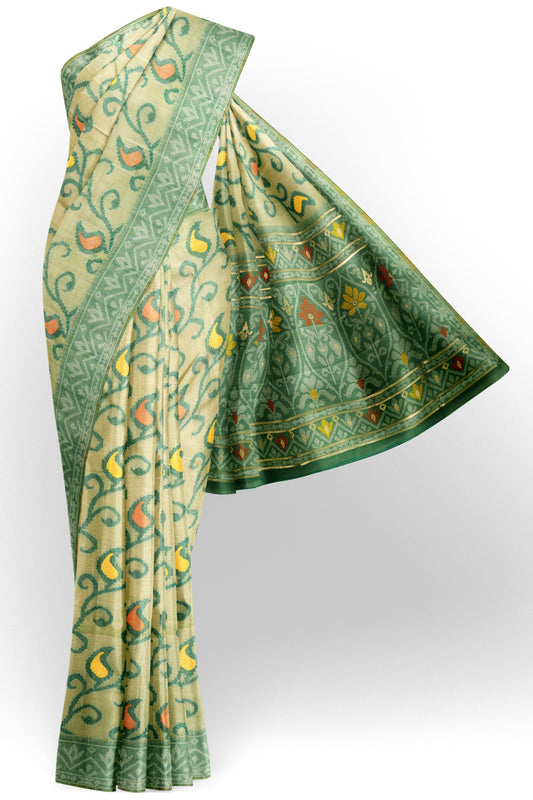 Light Green Soft Bengal Cotton Summer Vines Saree