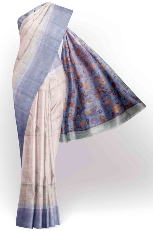 Light Sandal With Violet  Soft Bengal Cotton Self Checks Saree