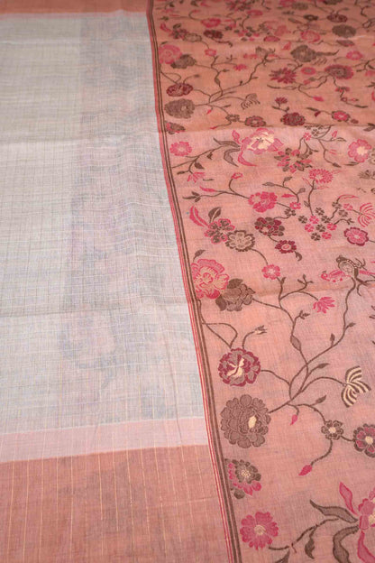 Light Sandal Soft Bengal Cotton Mini Checks Floral Pallu Saree