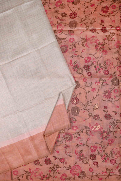 Light Sandal Soft Bengal Cotton Mini Checks Floral Pallu Saree