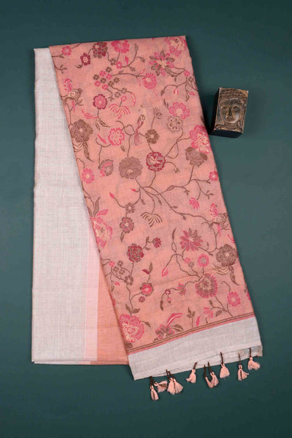 Light Sandal Soft Bengal Cotton Mini Checks Floral Pallu Saree