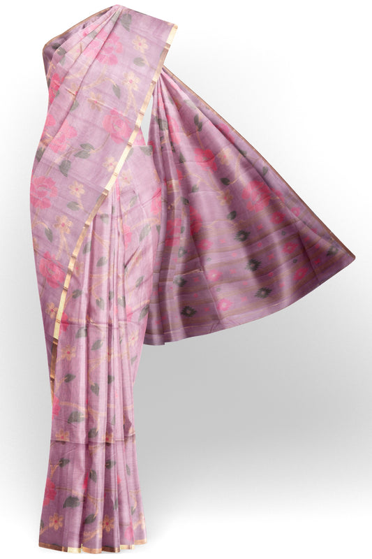Pink Soft Bengal Cotton Pink Floral Saree