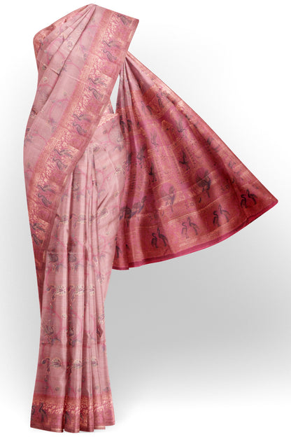 Pink Soft Bengal Cotton Golden Flight with Zari Border Saree