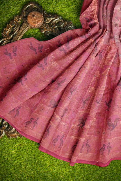 Pink Soft Bengal Cotton Golden Flight with Zari Border Saree