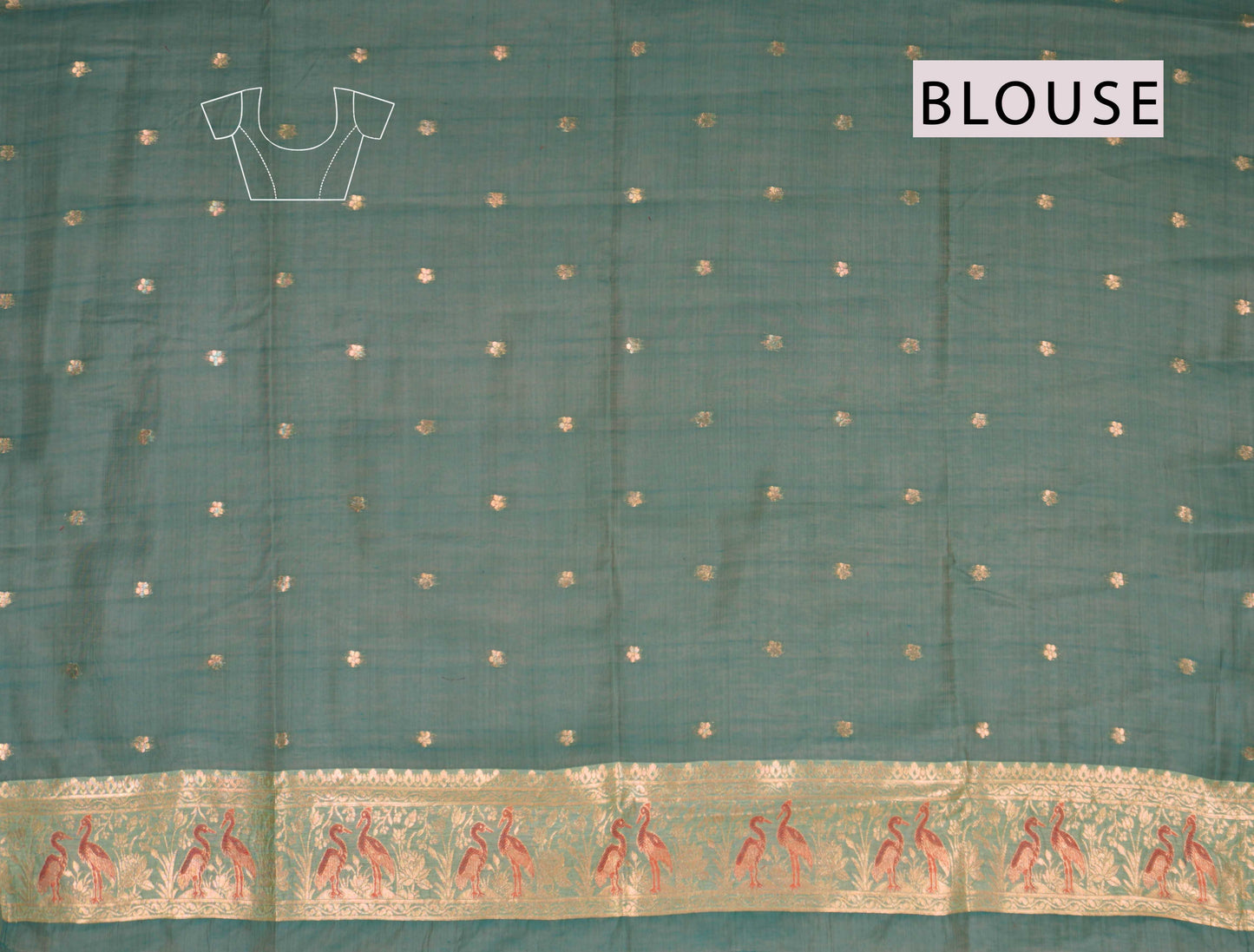 Light Green Soft Bengal Cotton Flying Cranes with Zari Border Saree