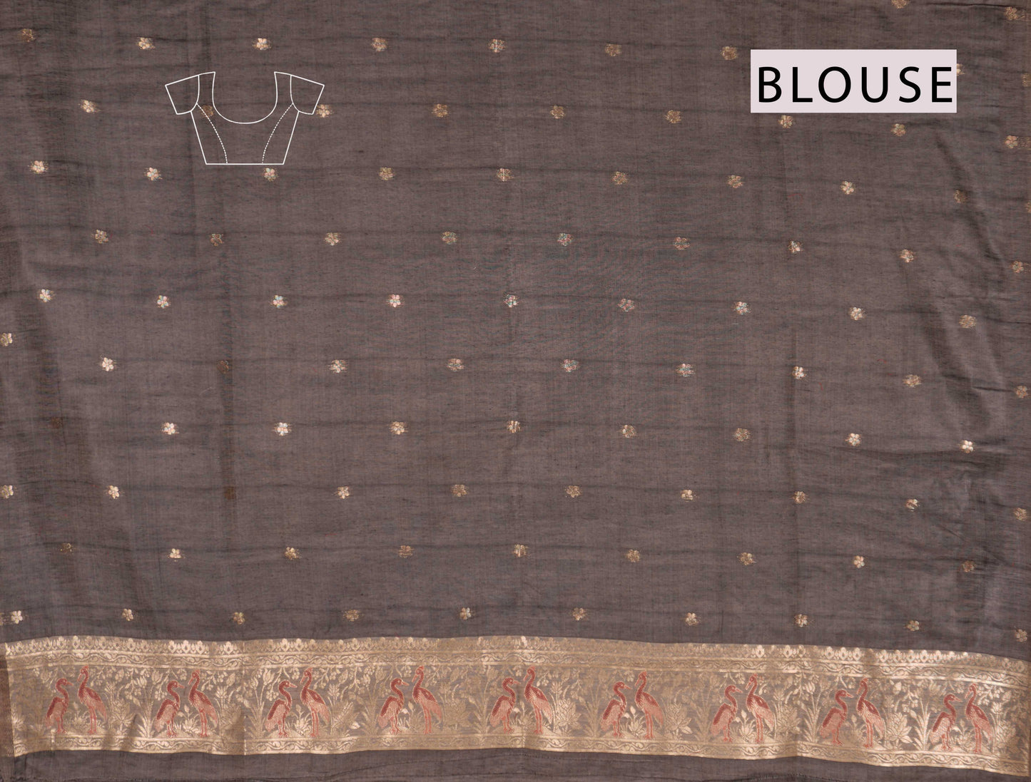 Deep Sandal Soft Bengal Cotton Fancy Flying Cranes with Zari Border Saree