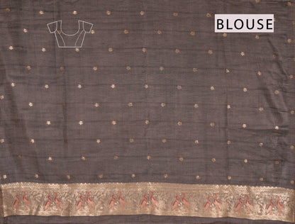 Deep Sandal Soft Bengal Cotton Fancy Flying Cranes with Zari Border Saree