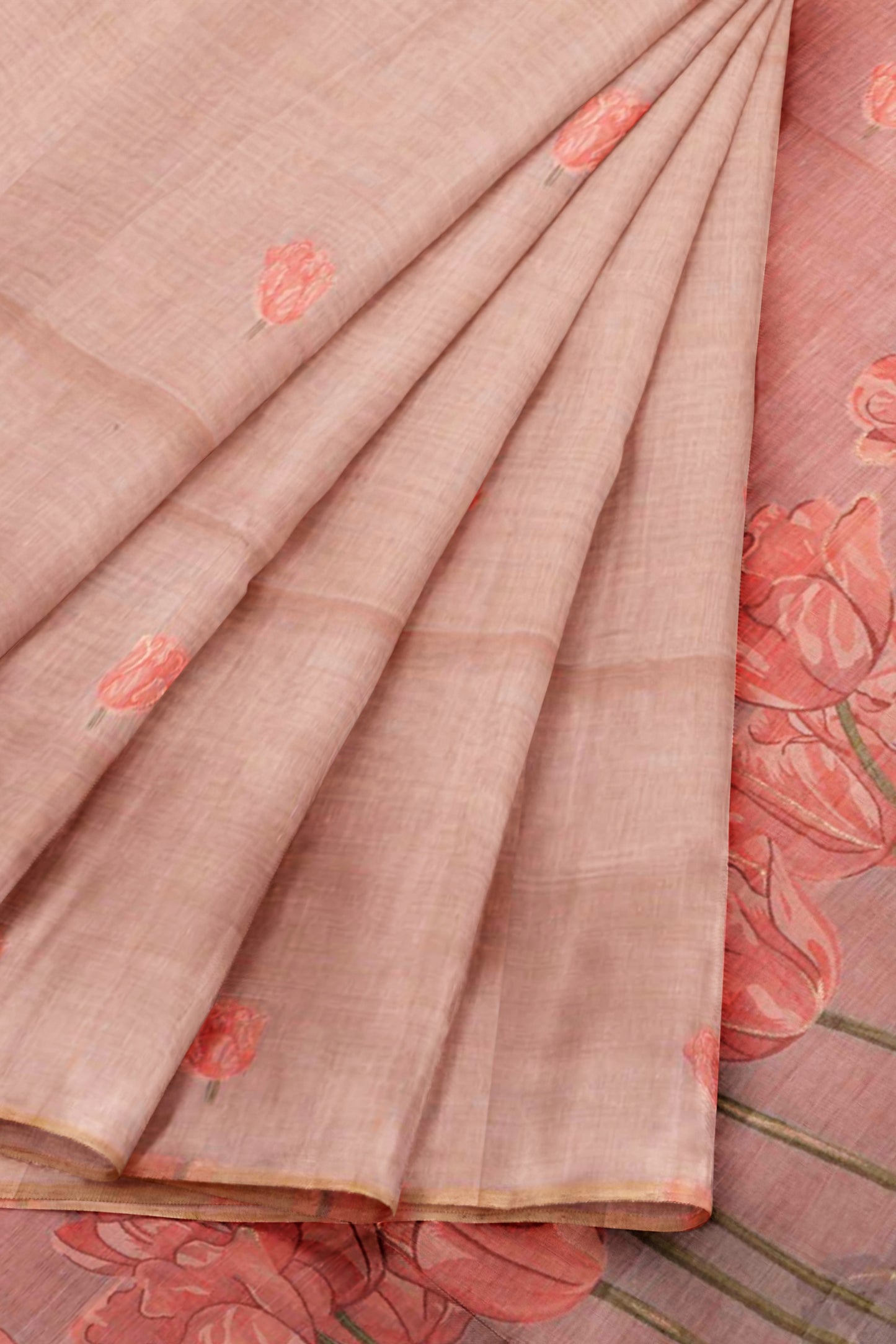 Light Pink Soft Bengal Cotton Tulip Garden Saree