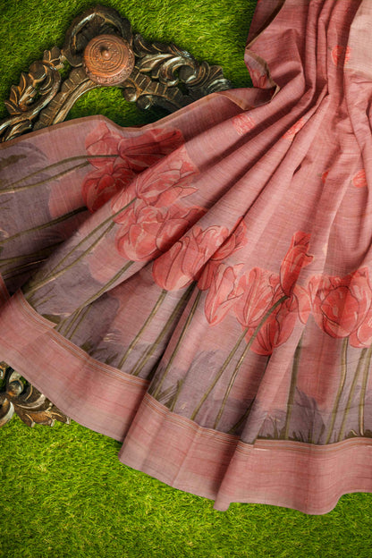 Light Pink Soft Bengal Cotton Tulip Garden Saree