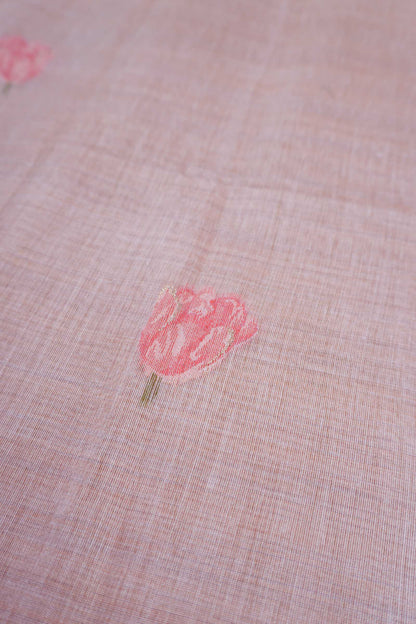 Light Pink Soft Bengal Cotton Tulip Garden Saree