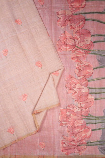 Light Pink Soft Bengal Cotton Tulip Garden Saree