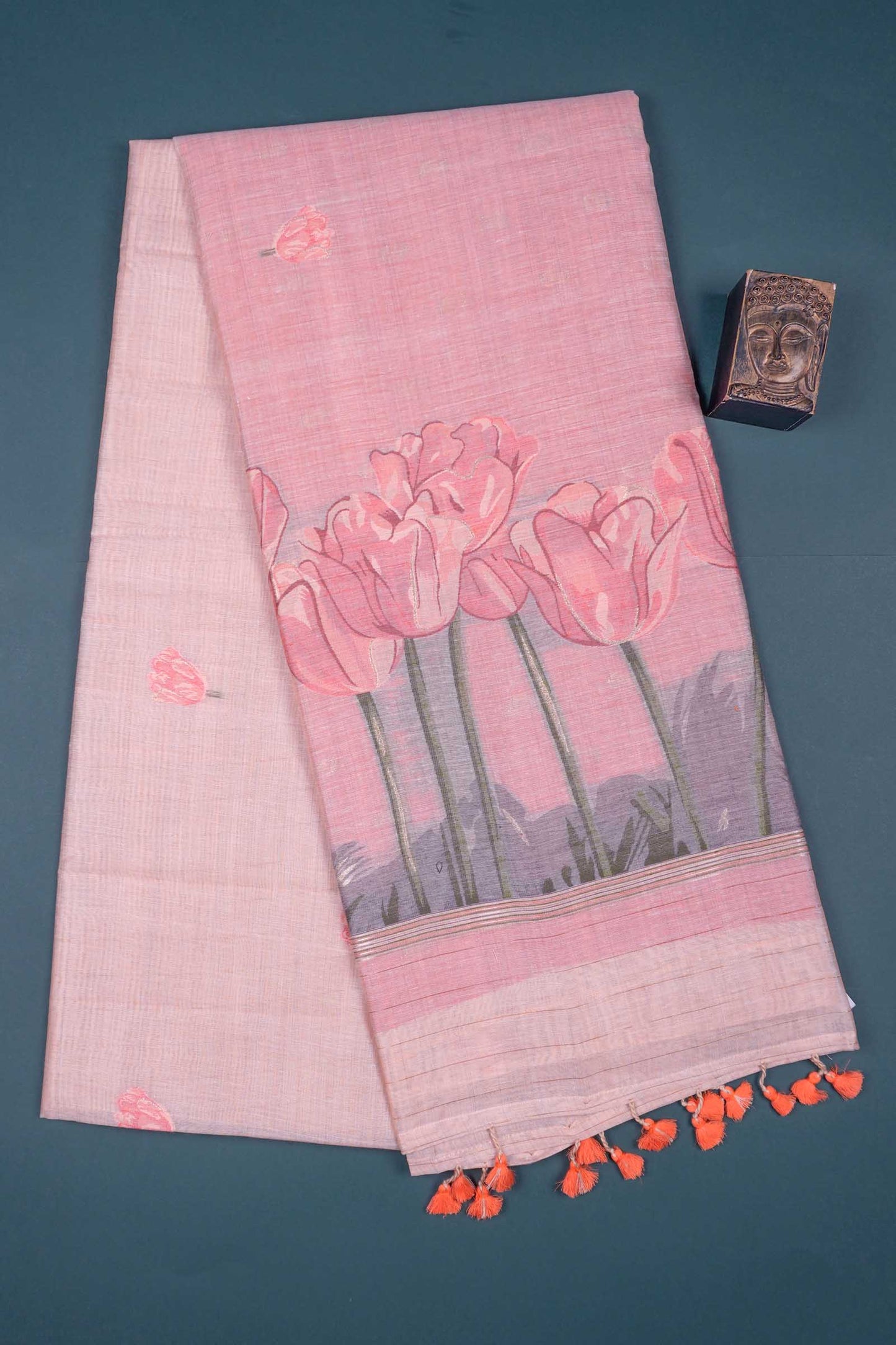 Light Pink Soft Bengal Cotton Tulip Garden Saree