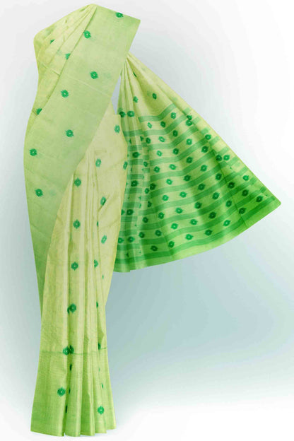 Light Green Soft Bengal Cotton Contrast Mini Butta Saree